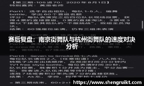 赛后复盘：南京街舞队与杭州街舞队的速度对决分析